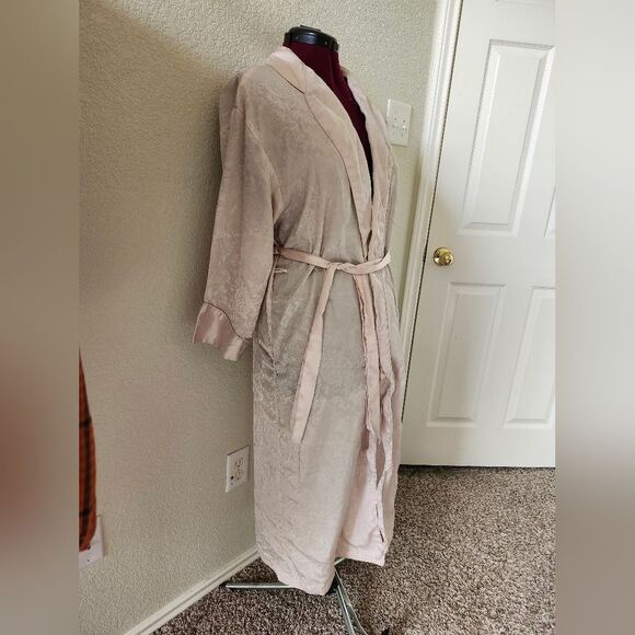 Gold Label Victoria's Secret Vintage 90s Pastel Pink Satin Paisley Long Robe S - Picture 4 of 11